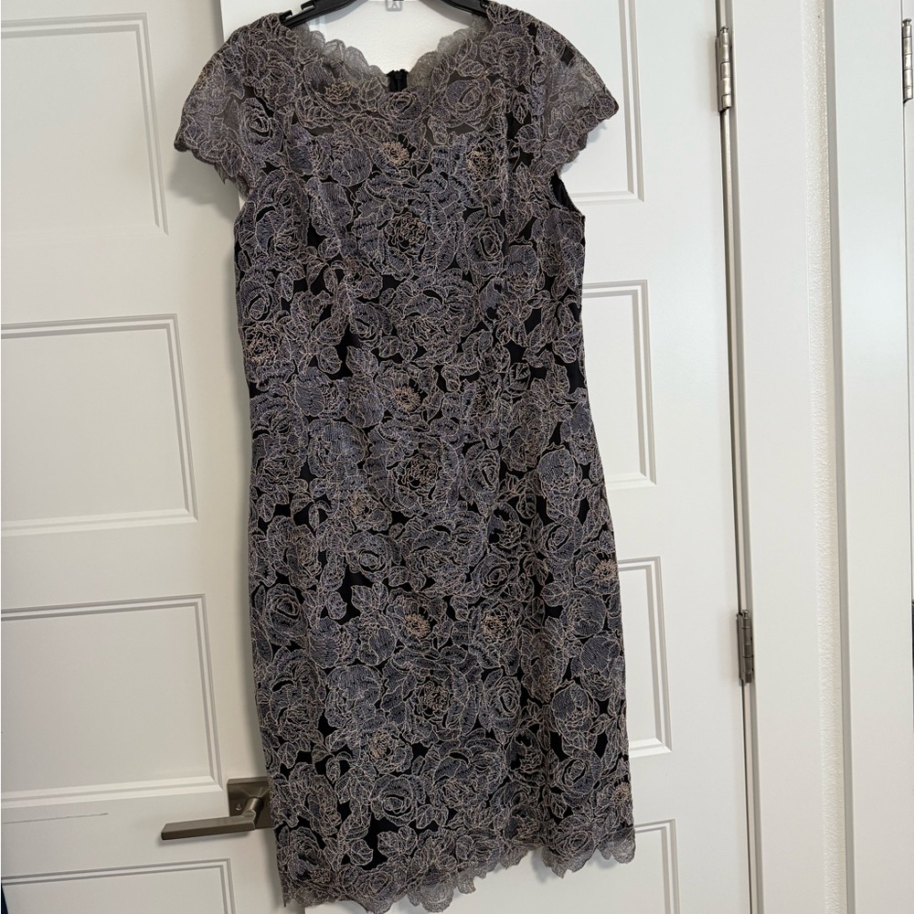 Elegant Lace Overlay Dress - Black and Gray